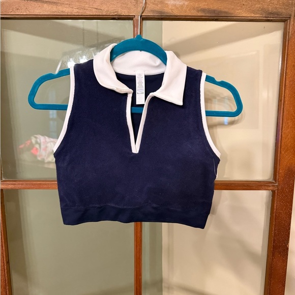 aerie Tops - Offline by Aerie Purple Terry Cloth Crop Top with White Trim - Size XL